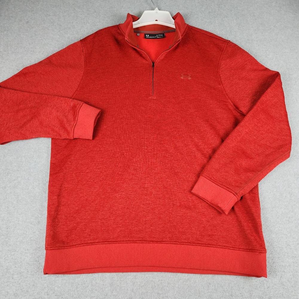 Under Armour Sweater Men XL Red ColdGear Loose Fit Long Sleeve Storm Quarter Zip